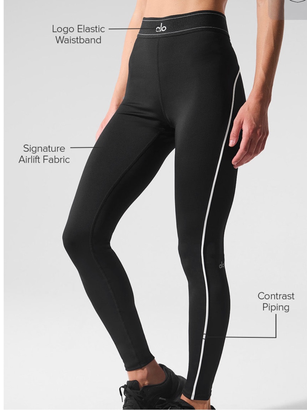 ALO Yoga Airlift High-Waist Suit Up Legging Black with White Contrast Piping XXS